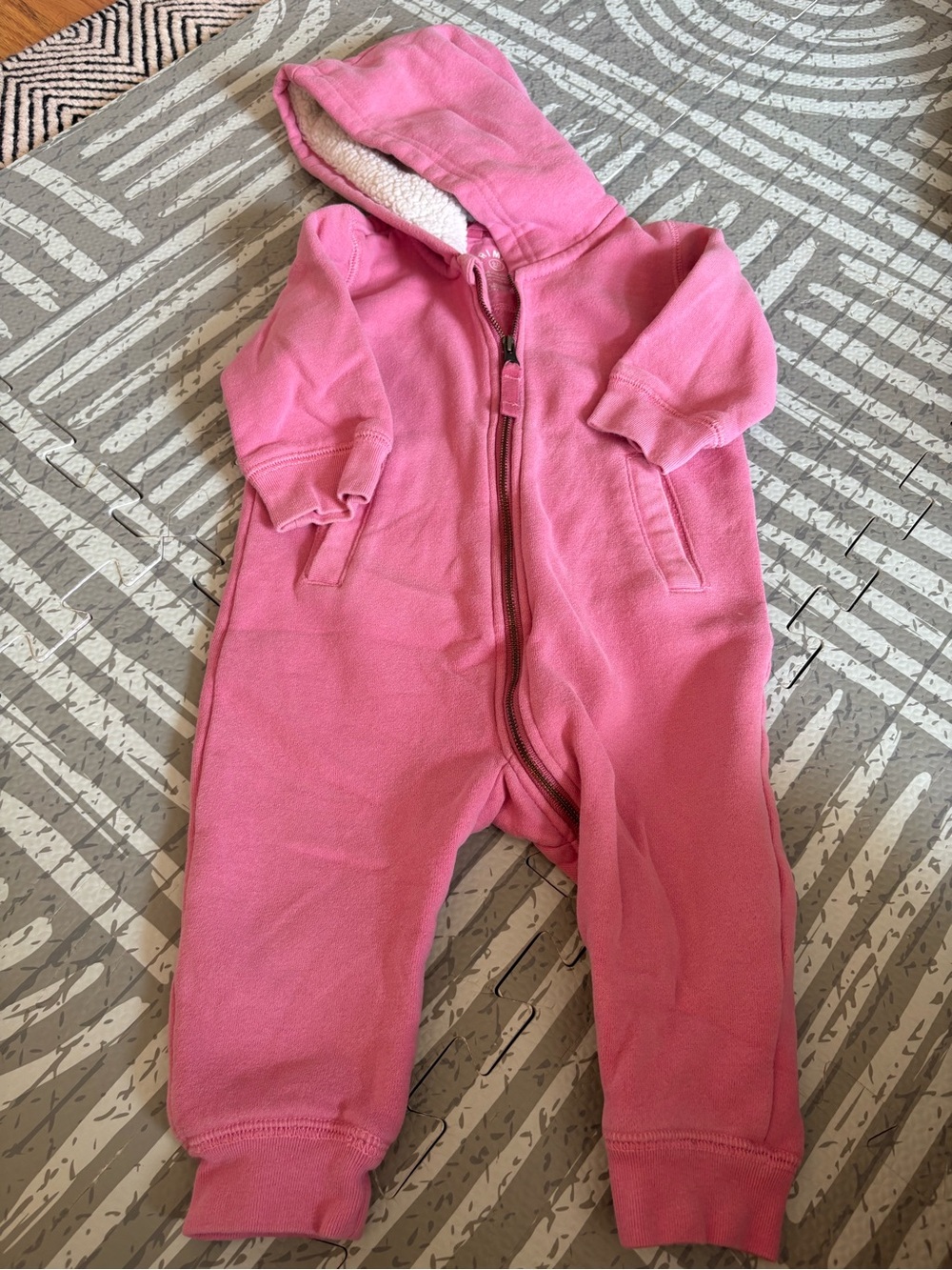 Primary Pink Hooded Fleece One-Piece Romper
